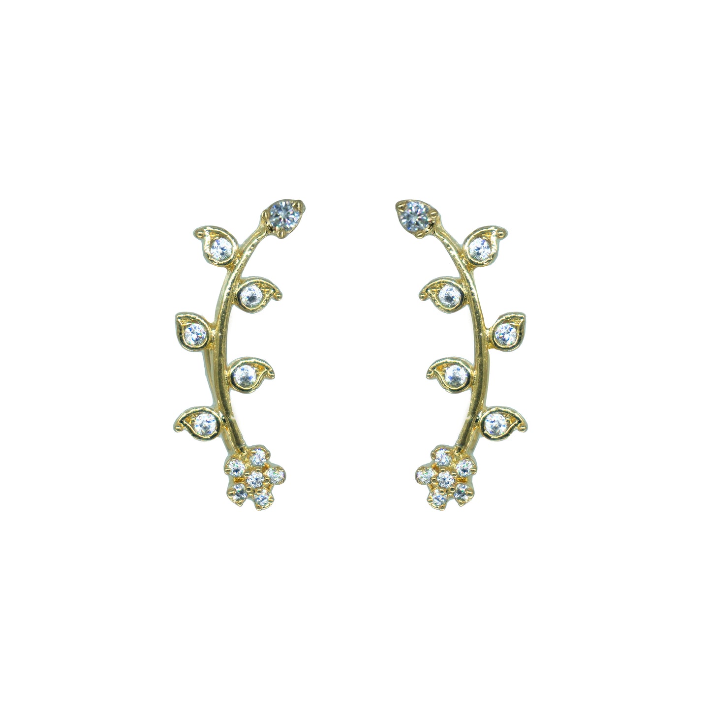 Floral Leaf CZ Ear Cuff / Bluetooth Earring – Gold Plated 925 Sterling Silver